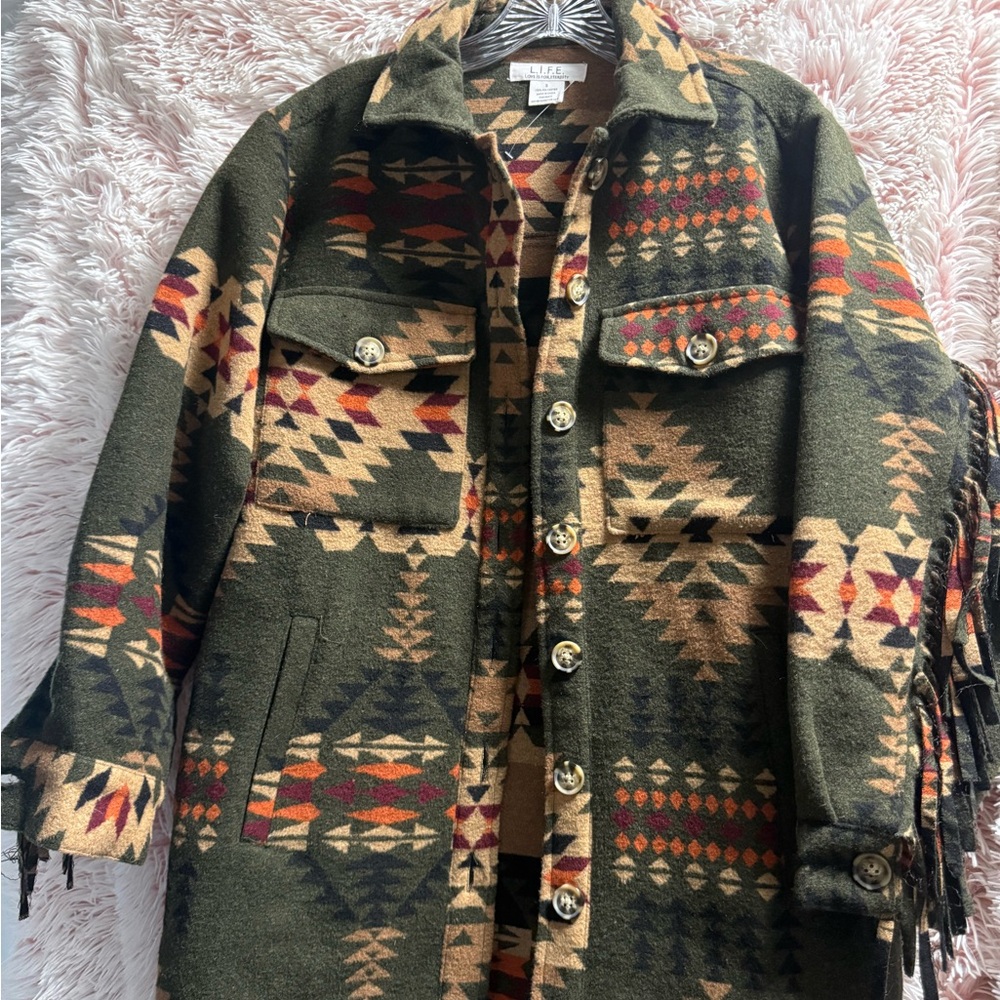 Tribal Patterned Jacket - Green and Brown